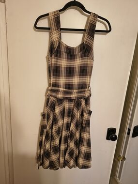 Effie's Heart Purple Plaid Sleeveless Pinafore Midi Dress